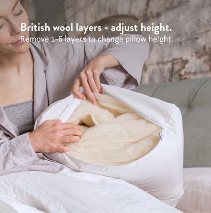 Adjustable Height Pillow - Made with layers of British Wool